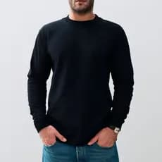 Camiseta Masculina Manga Longa Blusa 100% Algodão Punho Elástico