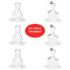 Kit com 6 Bicos de Mamadeira Redondo ou Ortodôntico 100% Silicone