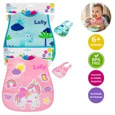 Babador Impermeável Lolly Rosa ou Azul - com Coletor frontal