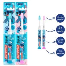 Escova Dental Infantil Stitch com Luz LED Timer Dentalclean | Cerdas Macias e Ventosa 3+ Anos