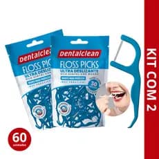 Kit 2x Flosser Fio Dental Individual Forquilha 60 Unidades Sabor Menta Haste Resistente Dentalclean