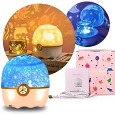 Abajur Infantil Luminária Para Quarto Bebê Criança Com Projetor De Estrelas Recarregável Linha Premium