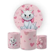 Kit Capa Painel Redondo Decorativo + Trio Cilindro Decoração Tema Gatinha Mar!3 Festa Aniversário