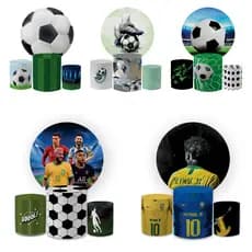 Kit Capa Painel Redondo 1,5 + Trio Cilindros Futebol Craque Decoração Aniversário Infantil