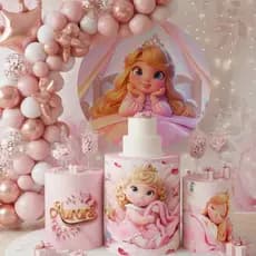 Kit Capa de Painel Redondo + Trio Cilindros Decoração Festa Infantil Tema Princesa @ur0r@ Lançamento
