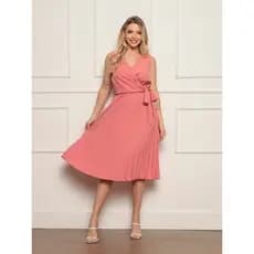 Vestido Midi Feminino em Crepinho com Decote Transpassado e Saia Plissada Elegância