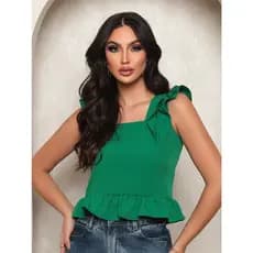 Blusa Feminina Delicada - Tecido Em Crepinho - Babados Na Cintura E Nas Mangas - Confortável E Chique