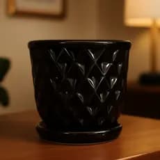 Vaso Decorativo Cardoso Store 13x14 Cm Para Flores C/ Prato Preto Diamond