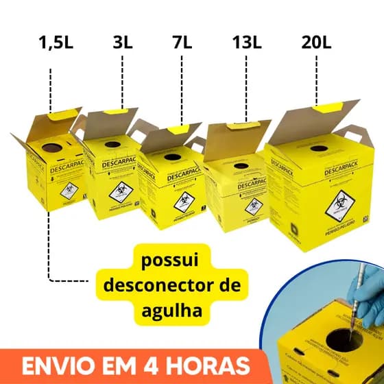 Caixa Coletora Para Material Perfurocortante 1,5L  3L 7L 13L 20L Descarpack