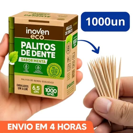 Palito De Dente Bambu Mentolado Embalados Um a Um 1000un Marca Inoven