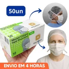 Máscara Cirúrgica Tripla Branca Com Tiras 50un Descarpack