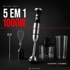 Mixer 5 em 1 Inox 1000W 110V ou 220V Triturador de Alimentos Multifuncional Batedor Processador Copo