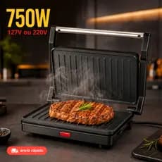 Grill e Sanduicheira Elétrico Prensa Dupla 2 em 1 Antiaderente 750W 110V ou 220V Led Indicador