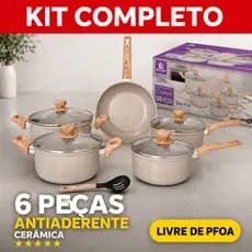 Jogo de Panelas Cerâmica Antiaderente 6 Peças Pérola Indução Gás Tampa Vidro Cor Bege Elegante