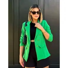 Blazer Feminino Maxi Longo Sobretudo Alfaiataria Social Blazer Com Botao