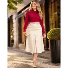 Saia Social Midi Elegante Feminina Adulto Confortável e Elegante Sofisticada
