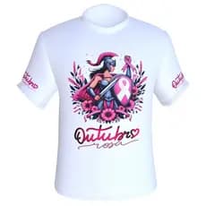 Camiseta Básica 100% Poliéster Babylook Gladiadora Outubro Rosa / Camisa Contra Câncer de Mama Blusa