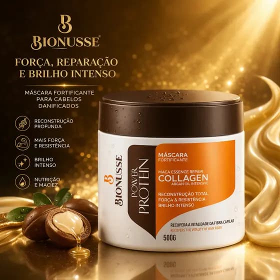 Máscara Hidratação SOS Capilar Intensiva Collagen Argan Bionusse 500g - Power Protein Profissional