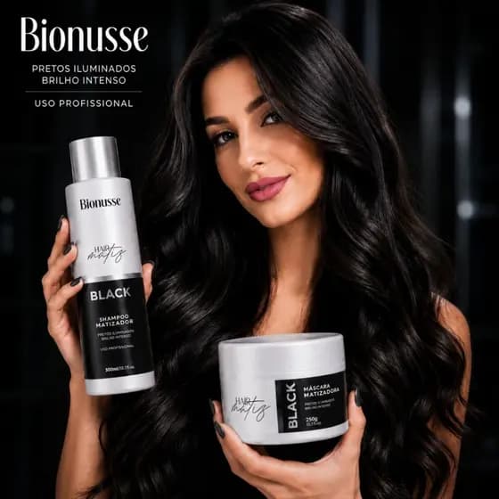 Kit Matizador Máscara Tonalizante Preto + Shampoo Black - Uso Profissional-Preto Intenso-Sem Amônia