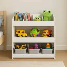 Organizador Infantil de Livros e Brinquedos em MDF Branco com Prateleiras