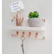Suporte Para Chaves MDF Com 4 Ganchos Prateleira Para Decorações Branco