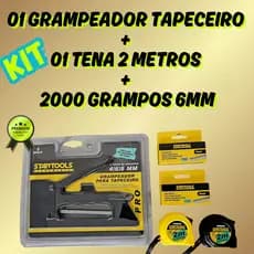 Kit Grampeador de Tapeceiro + Trena de 2 metros + 2.000 Grampos 6MM