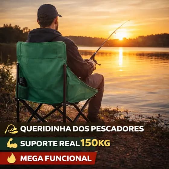 Cadeira Camping Pesca Dobrável Reforçada Até 120Kg Portátil Com Bolso Lateral Resistente Para Praia