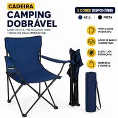 Cadeira Dobrável Retrátil Camping Pesca Praia Com Porta Copo Bolsa e Apoio de Braço