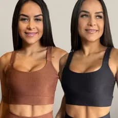 Kit com 2 Top Canelado de Academia Fitness Reforçado Sustentação Roupa Feminina Treino Topper Feminino Ginástica Corrida