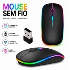 Mouse sem fio dual band receptor nano 2,4ghz / Bluetooth RGB recarregável MS-S350L