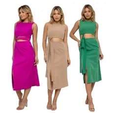 032# Conjunto Saia Midi e Cropped em Alfaiataria CON-032