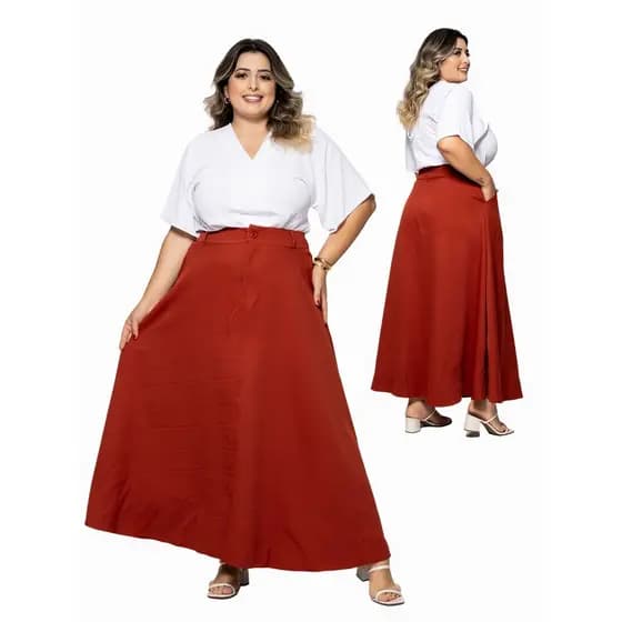 HBD  Saia Feminina Longa PLU SIZE Com Bolso Evangélica Alfaiataria. HM-SAIPL-007