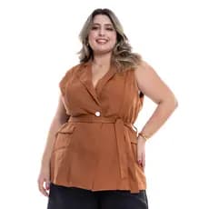 Colete Longo Plus Size Com Cinto Para Mulheres Em Alfaiataria De Moda Estrangeira TR-BLZPL-008