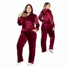 HBD 001PL# Conjunto Feminino Tamanho Plus Tecido Veludo Plush com Capuz e Zíper TR- CON-001PL