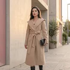 010# Casaco Sobretudo Feminino Com 2 Bolsos e Capuz Sem Forrado Elegante TR-SBT-010 Preto Creme Nude Caramelo  P ao  GG.