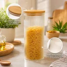 Pote Vidro Borossilicato Listrado Tampa Bambu 14 Litros Vedacao Hermetica Armazenamento Alimentos