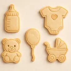 kit 5 cortadores/marcadores tema cha de bebe/ revelacao para biscoitos e pasta americana