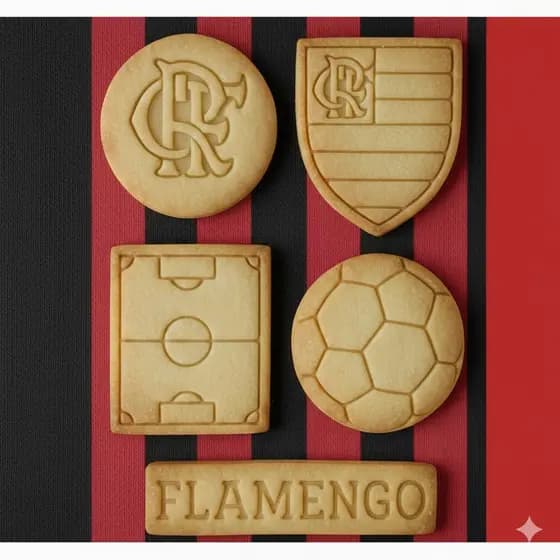 kit 5 cortadores/marcadores tema flamengo para biscoitos e pasta americana