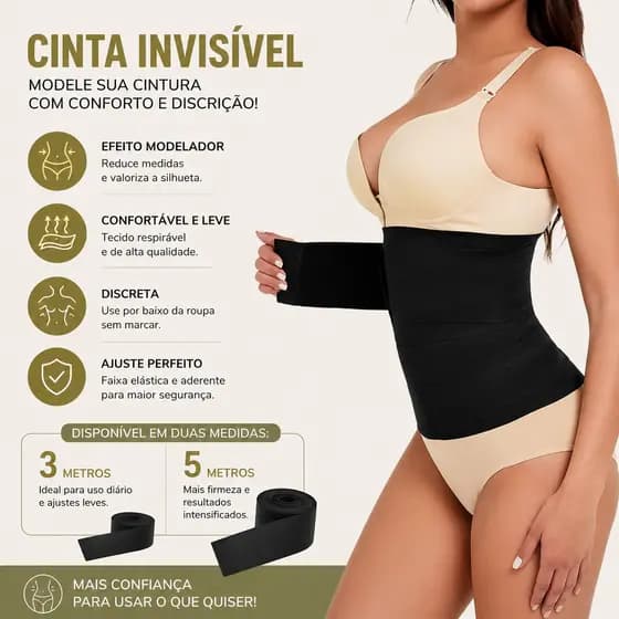 Cinta Modeladora Invisível para Cintura – Faixa Abdominal Redutora Queima Gordura Waist Trainer Tape