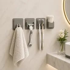 Kit 4 acessório para banheiro 3M porta toalha de rosto suporte gilete cotonete escova de dente organizador para banheiro