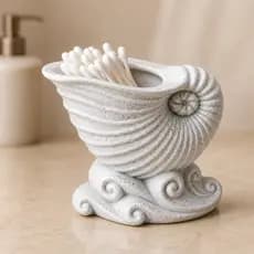Porta Cotonetes Decorativo de Concha Marmorizado Organizador de Banheiro Porta Algodão Bancada Lavabo