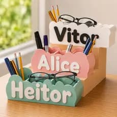 Porta Lápis Personalizado Infantil Com Nome Organizador De Mesa Várias Cores