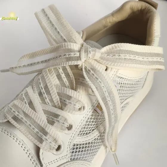 [Sunshine] Cadarços Planos Largos Com Laço De 2 Cm , Listrados Transparentes De Seda De Peixe , Tênis Bla , Sapatos De T