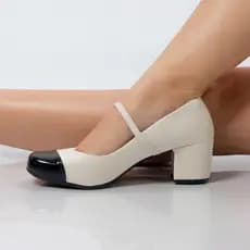 Scarpin Feminino Sapato Boneca Retrô Salto Bloco Grosso Bico Quadrado Confortável Promoção