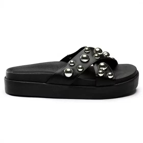 Papete Feminina Birken Tachas Esfera Sandalia Rasteirinha Flat Confortável Macio