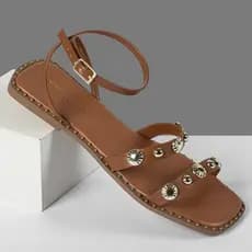 Sandalia Feminina Rasteira Rasteirinha Spike Tacha Enfeite Aplique Metal Confortavel