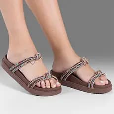 Sandália Papete Feminina Tiras Nó Brilho Strass Flatform Tendência Moda Confort