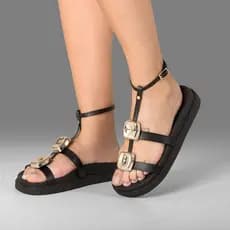 Sandália Papete Feminina Flatform Enfeite Metalizado Quadrado Blogueira Confortável