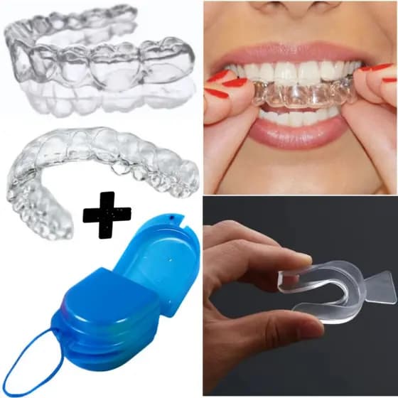 Kit de Placas Moldeiras Protetor Bruxismo Silicone Termomoldável Superior e Inferior + Estojo Molde Aparelho