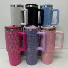 Copo Térmico 1200ml Copo Com Strass Brilhante Com Alça Tampa E Canudo de Plastico